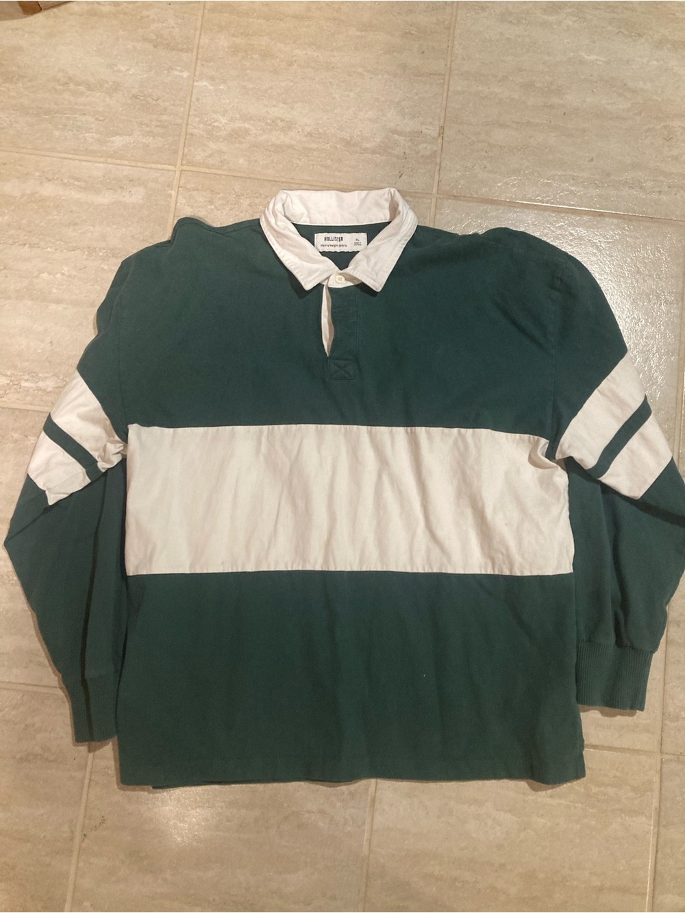 Hollister Green and White Rugby Shirt - XL
